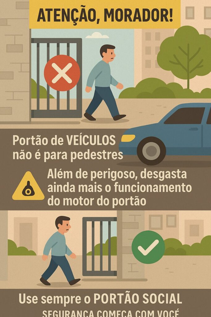 Portão de veículos não é para pedestres.